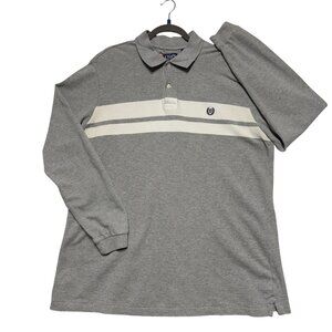 Chaps Mens 2XT Gray Long Sleeve Polo Shirt‎ With White Stripe 100% Cotton